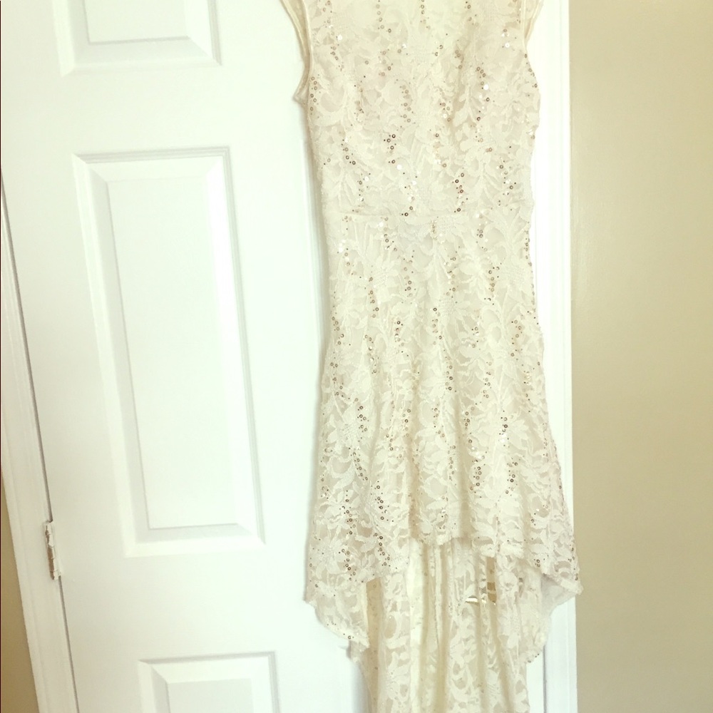 White/Cream High Low Lace Sequin Dress